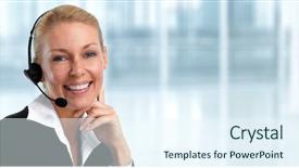  Presentation with agent of change - Colorful theme enhanced with customer service free - smiling agent woman with headsets backdrop and a sky blue colored foreground