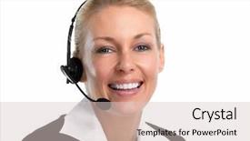  Presentation with agent of change - Amazing PPT layouts having customer service free - smiling agent woman with headsets backdrop and a lemonade colored foreground