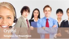  Presentation with people - PPT theme having customer service free - smiling business woman with headset background and a coral colored foreground