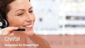  Presentation with headphones - Audience pleasing PPT layouts consisting of customer service free - smiling businesswoman talking backdrop and a coral colored foreground