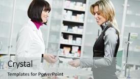  Presentation with medical pharmacy - Beautiful PPT layouts featuring customer service healthcare - pharmacist suggesting medical drug backdrop and a light gray colored foreground