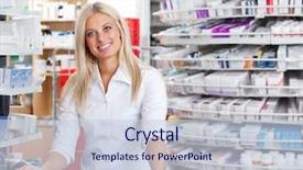  Presentation with pharmacist - Presentation theme with customer service healthcare - portrait of smiling female pharmacist background and a lemonade colored foreground