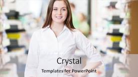  Presentation with pharmacist - Slide set enhanced with customer service healthcare - portrait of smiling female pharmacist background and a sky blue colored foreground