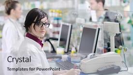  Presentation with medical service - Amazing presentation theme having customer service healthcare - young pharmacist suggesting medical drug backdrop and a light gray colored foreground