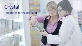  Presentation with medical pharmacy - Theme having customer service healthcare - young pharmacist suggesting medical drug background and a sky blue colored foreground