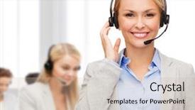  Presentation with bullseye center goal success business - Colorful presentation theme enhanced with customer service meeting - business technology and call center backdrop and a soft green colored foreground