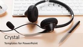  Presentation with doctor office call center - Audience pleasing PPT theme consisting of customer service meeting - office desk with headset backdrop and a lemonade colored foreground