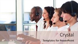  Presentation with young business people - Presentation theme consisting of customer service meeting - young business people working background and a soft green colored foreground