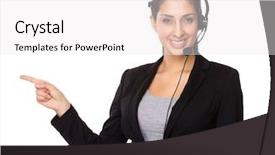  Presentation with finger point - Cool new PPT layouts with customer service operator with finger backdrop and a white colored foreground