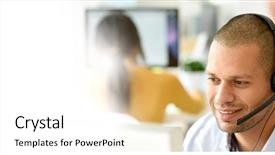  Presentation with customer service - PPT theme enhanced with customer service operator working background and a white colored foreground