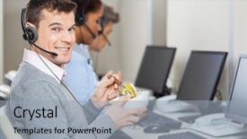  Presentation with food service - Presentation design consisting of customer service representative having food background and a light gray colored foreground