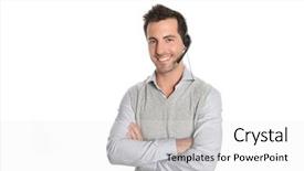  Presentation with customer service phone number - PPT theme having customer service representative talking background and a white colored foreground