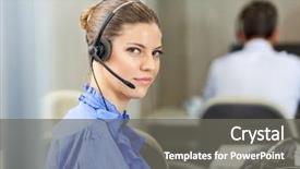  Presentation with hospital customer service - Amazing PPT theme having customer service representative wearing head backdrop and a gray colored foreground