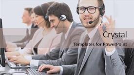  Presentation with customer service - Cool new PPT theme with customer service representative with headset backdrop and a  colored foreground