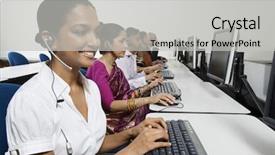  Presentation with call center - Amazing presentation having customer service reps in call backdrop and a light gray colored foreground