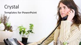  Presentation with receptionist - Slides featuring customer service satified - young female receptionist receiving phone background and a  colored foreground