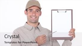  Presentation with paper - PPT layouts featuring customer service truck - delivery man showing a paper background and a light gray colored foreground