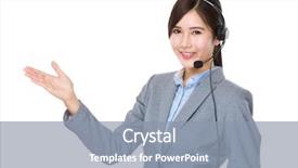  Presentation with executive - PPT theme enhanced with customer services executive with hand background and a light blue colored foreground