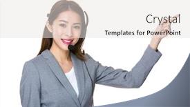  Presentation with finger point - Slide deck consisting of customer-services-officer-with-finger background and a sky blue colored foreground