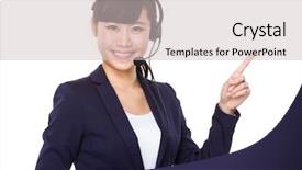  Presentation with finger point - Colorful slide set enhanced with customer services officer with finger point up backdrop and a soft green colored foreground