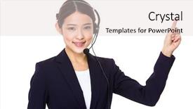  Presentation with finger point - Cool new slides with customer services operator with finger point up backdrop and a lemonade colored foreground