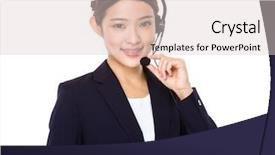  Presentation with mic - Beautiful slide deck featuring customer services operator with hand backdrop and a lemonade colored foreground