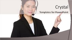  Presentation with customer service lifting the words - Cool new slide set with customer services representative with finger backdrop and a lemonade colored foreground