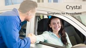  Presentation with mechanic repair - Presentation theme having customer shaking hands with mechanic background and a lemonade colored foreground