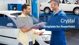  Presentation with mechanic repair - Cool new presentation design with customer shaking hands with mechanic backdrop and a ocean colored foreground