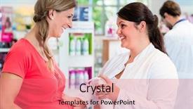  Presentation with shopping experience - PPT theme consisting of customer shopping in pharmacy background and a coral colored foreground