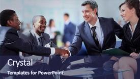  Presentation with shaking hands - Cool new theme with customer strategy - business people shaking hands finishing backdrop and a navy blue colored foreground