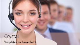  Presentation with call center - Slides featuring customer support - attractive positive young businesspeople background and a coral colored foreground