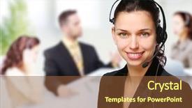  Presentation with support - Beautiful presentation theme featuring customer support operator woman smiling backdrop and a  colored foreground