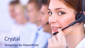  Presentation with doctor office call center - Slide deck enhanced with customer support team - attractive smiling positive young businesspeople background and a  colored foreground