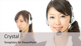  Presentation with asian - Presentation theme with customer support team - beautiful asian business operator isolated background and a  colored foreground