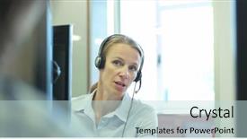  Presentation with talking heads - Slide deck enhanced with customer support team - close-up of business woman talking background and a soft green colored foreground