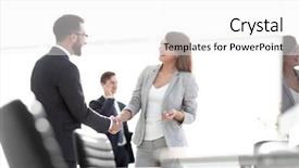  Presentation with handshake - Beautiful PPT theme featuring customer support team - handshake between colleagues backdrop and a white colored foreground