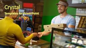  Presentation with pizzeria - Presentation design with customer takes his order background and a tawny brown colored foreground