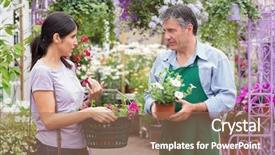  Presentation with network operations center or noc - Slides featuring customer talking to garden center background and a  colored foreground