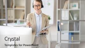  Presentation with video training - Theme enhanced with customer training - content confident young female webinar background and a light gray colored foreground