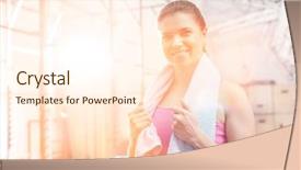  Presentation with crossfit - Audience pleasing theme consisting of customer training - portrait of happy woman holding backdrop and a  colored foreground