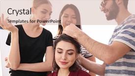  Presentation with professional - Amazing slide deck having customer training - professional hairdresser and trainees working backdrop and a soft green colored foreground