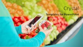  Presentation with barcode - PPT layouts featuring customer-uses-barcode-scanner-app background and a yellow colored foreground