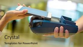  Presentation with payment - Audience pleasing presentation theme consisting of customer using cellphone for payment backdrop and a yellow colored foreground