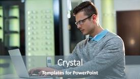  Presentation with customer solutions - PPT layouts consisting of customer using laptop in optical background and a gray colored foreground