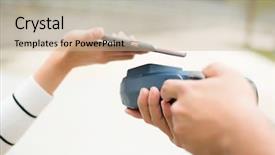  Presentation with pay - Presentation having customer using mobile phone background and a soft green colored foreground