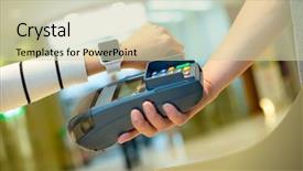  Presentation with pay - Audience pleasing presentation design consisting of customer using smart watch backdrop and a soft green colored foreground