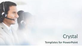  Presentation with job - PPT layouts enhanced with customer view - smiling worker doing her job background and a sky blue colored foreground