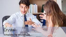  Presentation with customer service - Colorful presentation theme enhanced with customer visiting travel agency backdrop and a light blue colored foreground