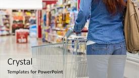  Presentation with supermarket trolley - Theme featuring customer walking around the supermarket background and a  colored foreground